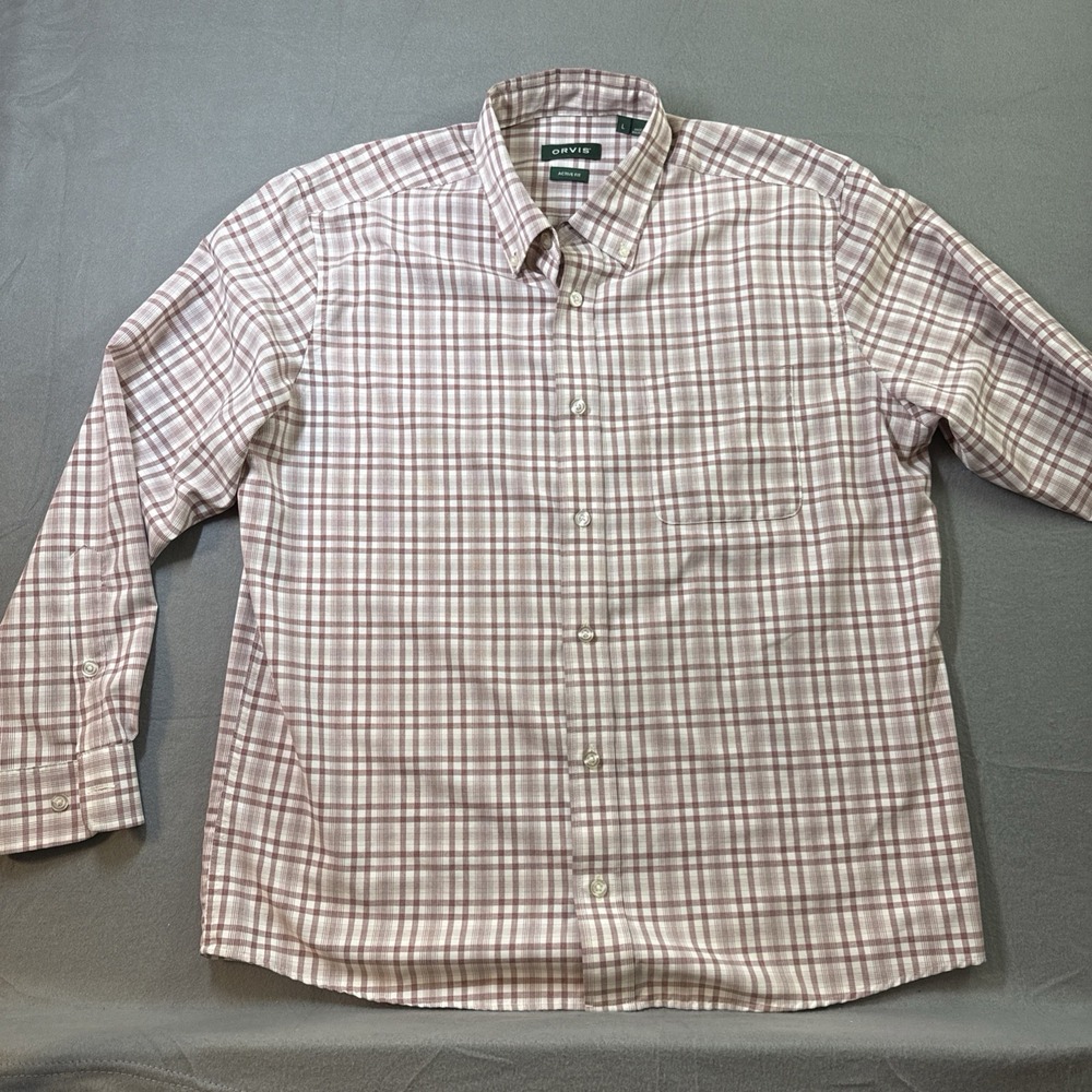 Orvis Men's Pink Plaid Button Down Men's Large